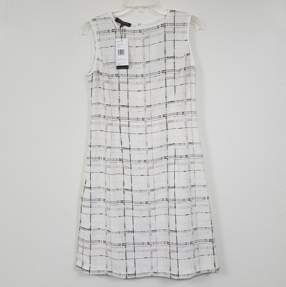 Lafayette 148 Sz 6 NWT Sleevless Cloud Multi Plaid Knit Dress